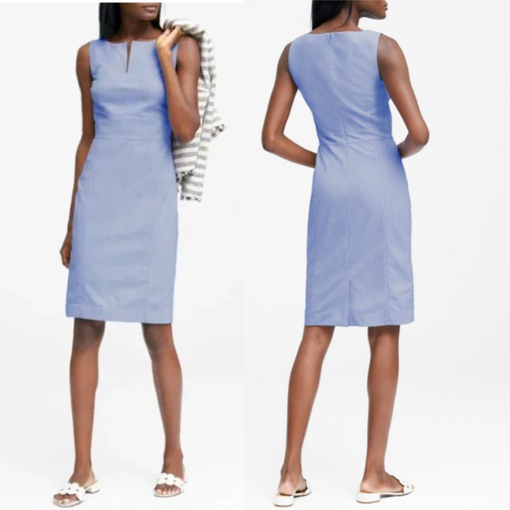 Birdseye Paneled Sheath Dress Banana Republic Light Blue size 4 NWT